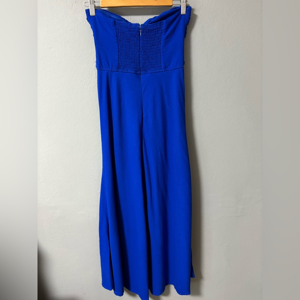 Trixxi Linen Blend Twist Front Keyhole Midi Dress in Cobalt Blue. Size Small - Picture 3 of 8